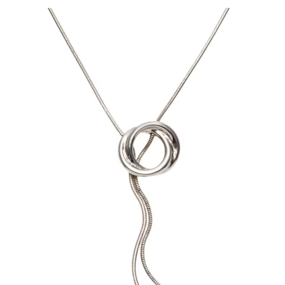 Knnoted Silver Tone Necklace Boho Lariat White House Black Market 25"
